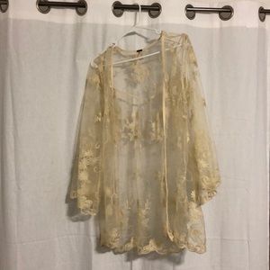 Floral Embroidered Sheer Cream Kimono/ Cover Up
